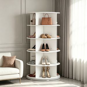 Ufurniture 5-Tier Rotating Shoe Rack Tower 360 Swivel Storage Organiser Display Carousel White