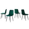 BRIBRION x4 Dining Chairs with Black Metal Legs Upholstered Velvet Seats Channel Back Modern Kitchen Green