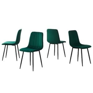 BRIBRION x4 Dining Chairs with Black Metal Legs Upholstered Velvet Seats Channel Back Modern Kitchen Green