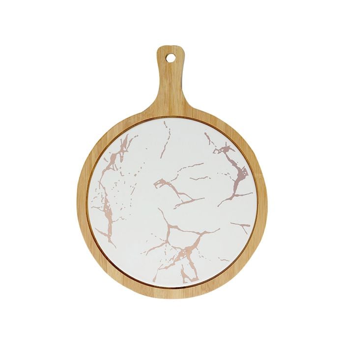 SOGA 30cm White Circle Wooden Serving Tray