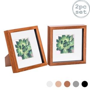 Nicola Spring Acrylic 3d Box Photo Frames With 4" X 4" Mounts - 8" X 8"  - Dark Wood - Pack Of 2