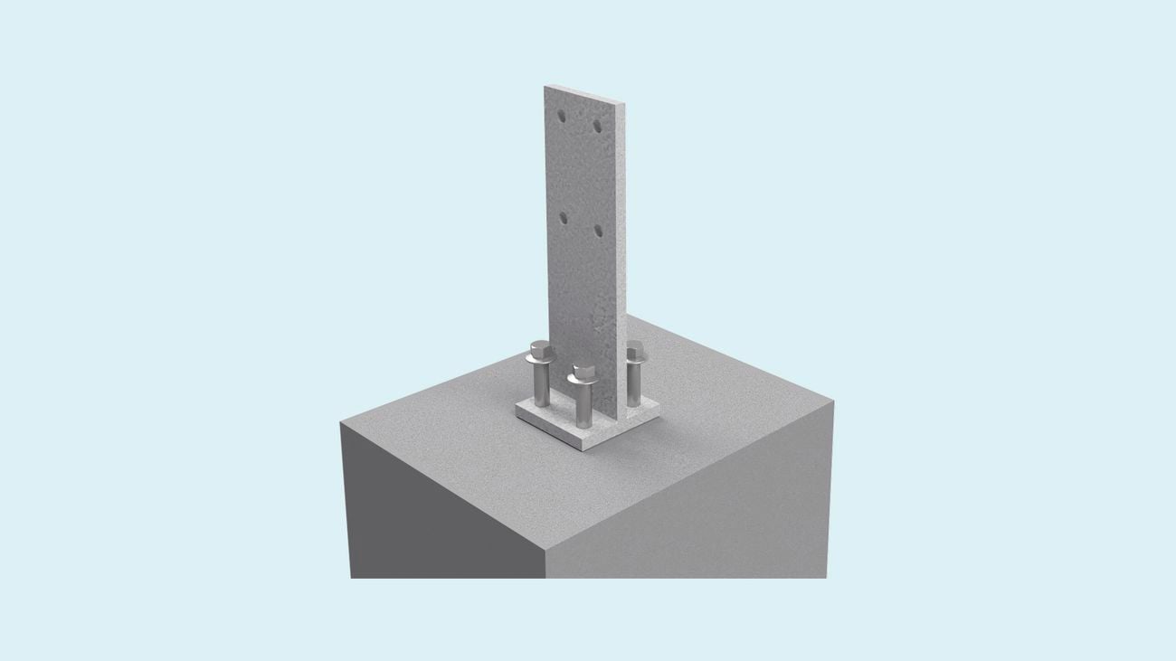 Steel post support fixed to ground with bolts