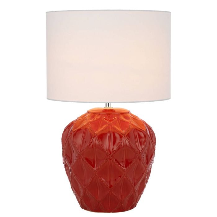 Telbix Diaz Modern Table Desk Lamp Light Fabric Ceramic White Red Gloss