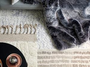 living room with a blanket and rugs