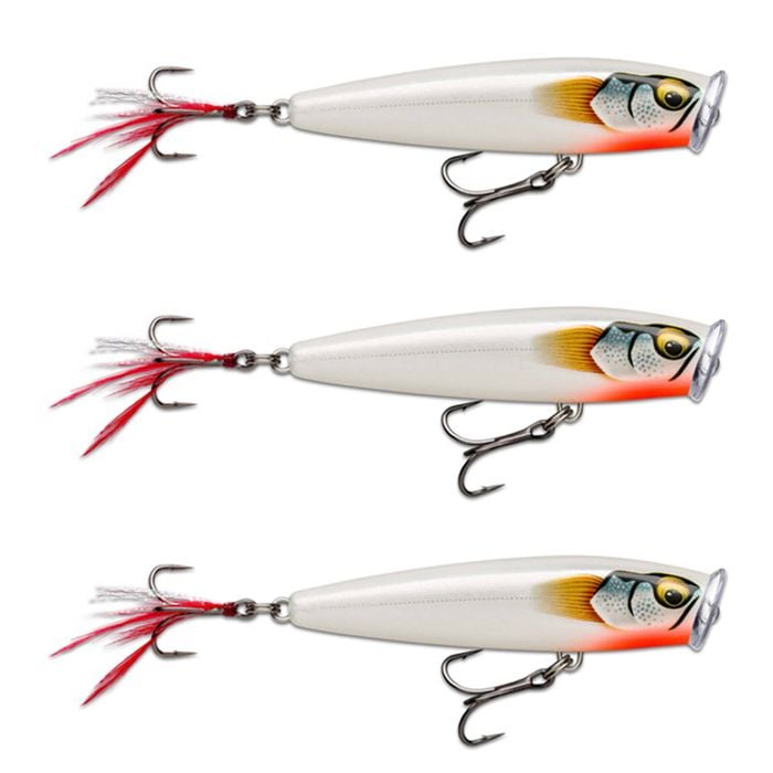 3x Rapala 9.5cm Skitter Pop Elite Topwater Fishing Lures - Gilded Glass Ghost