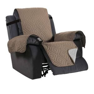 Smarcute 1 Seater Quilted Reversible Pet Friendly Non-Slip Recliner Chair Cover with Straps Taupe