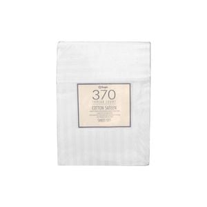Bloomington 370TC White Self-striped Cotton Sateen Sheet Set King