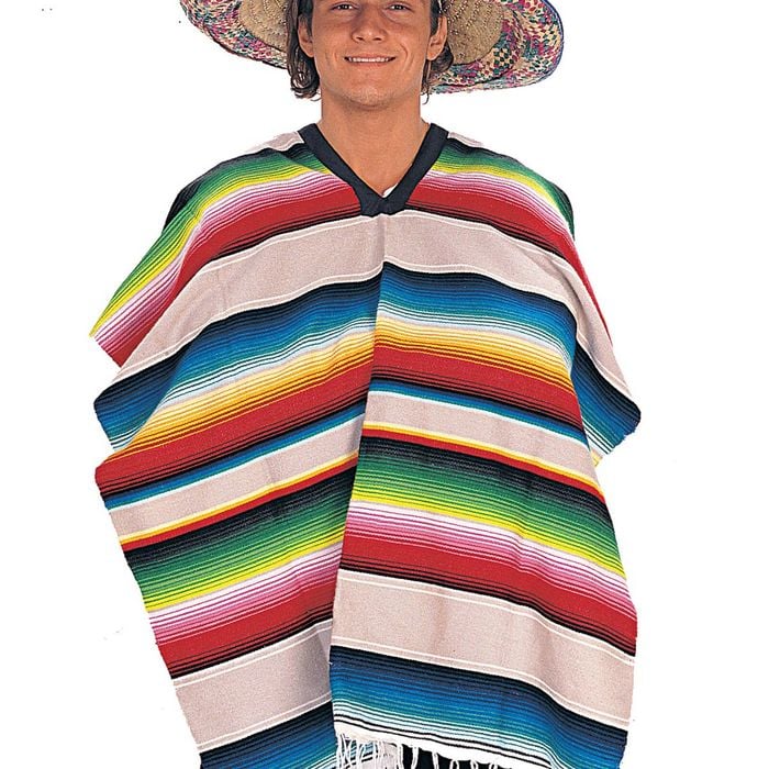 Mexican Poncho Halloween Costume Adult Rainbow Serape with Tassels Fiesta, Standard