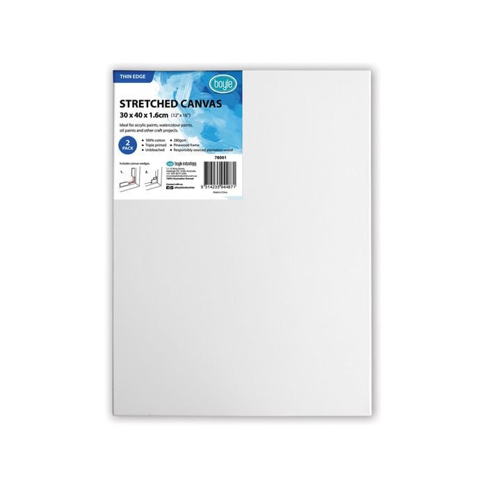 Boyle 30 x 40cm Thin Edge Stretched Canvas - 2 Pack