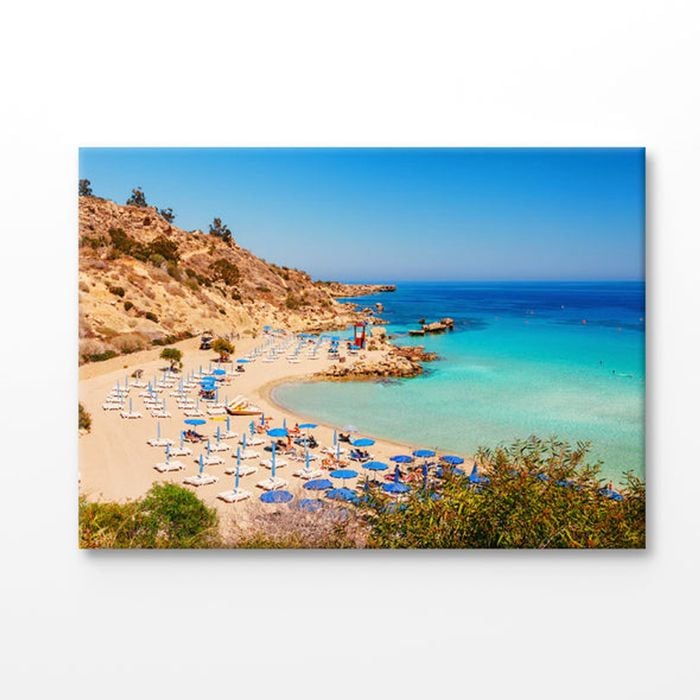 Nissi Beach with Huts Photograph Print 100% Australian Made 90x60cm (Stretched Canvas)