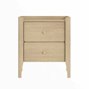 Cosmoliving Light Oak Bedside Table With Gallery Top - Scandi Bedroom Storage