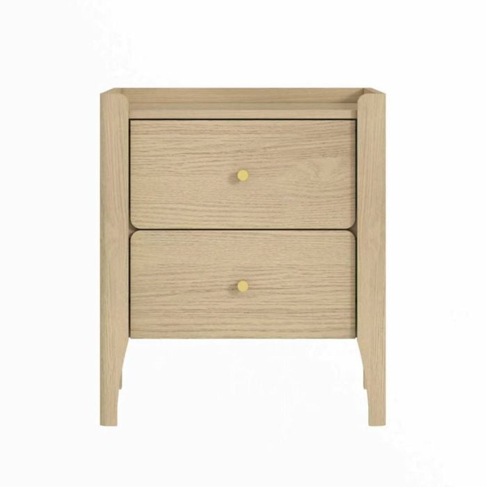 Cosmoliving Light Oak Bedside Table With Gallery Top - Scandi Bedroom Storage