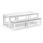 Santorini 2.5m Rectangle Aluminium Dining Table with 4 Bench Seats White - Textured Olefin Grey