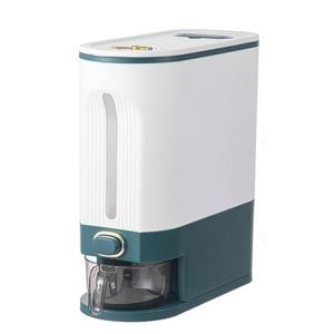 Catzon Cereal Dispenser with Lid Moisture Proof for Rice Soybean Corn 16.5 X 33.5 X 29cm-WhiteGreen