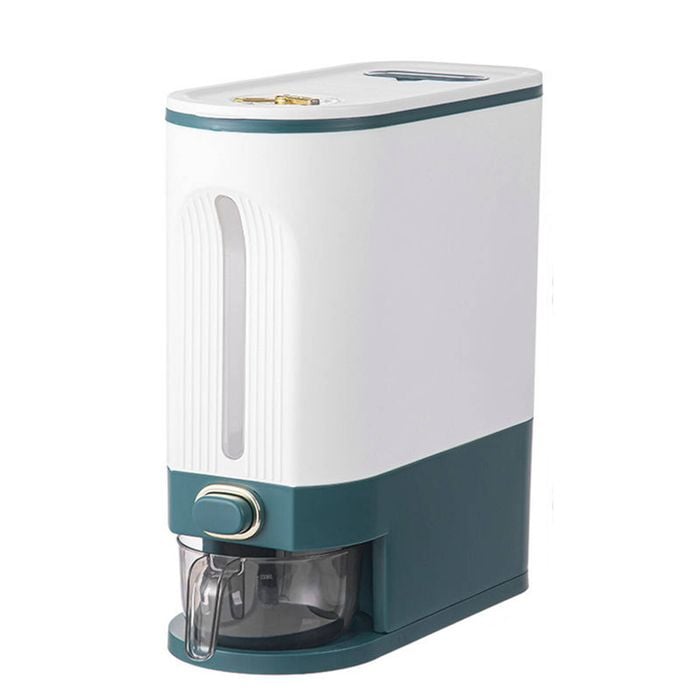 Catzon Cereal Dispenser with Lid Moisture Proof for Rice Soybean Corn 16.5 X 33.5 X 29cm-WhiteGreen