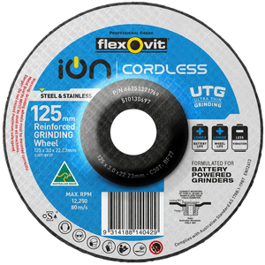 Flexovit 125 x 3 x 22.3mm Ion Cordless Ultra Thin Reinforced Grinding Wheel