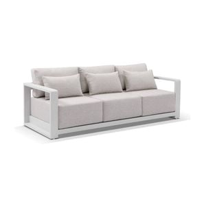 Whitehaven 3 Seater Outdoor Aluminium Lounge White & Sandstone Olefin Cushions