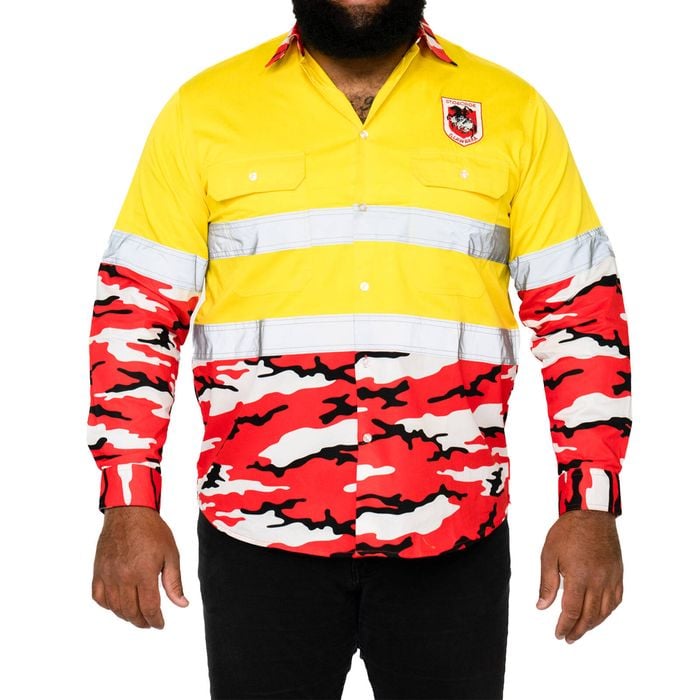 NRL Dragons 'Camo' Hi-Vis L/S Cotton Drill Shirt - Small