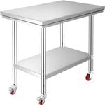 Vevor 90x60x85cm Stainless Steel Work Table with 4 Wheels for Food Preparaton