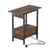 Advwin Side Table Sofa End Table w/ Charging Station & Drawer Narrow Bedside Table Walnut