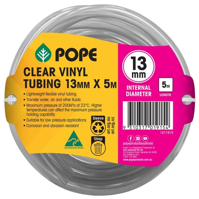 Pope 13mm x 5m Clear Vinyl Tubing