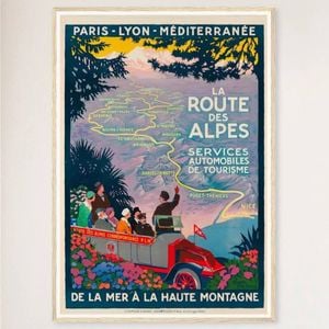 Galrie Vintage Paris Lyon Mediterranean Alps Route Travel Poster Classic French Artwork, Wood Frame, 70 x 100cm (28 x 40inch)