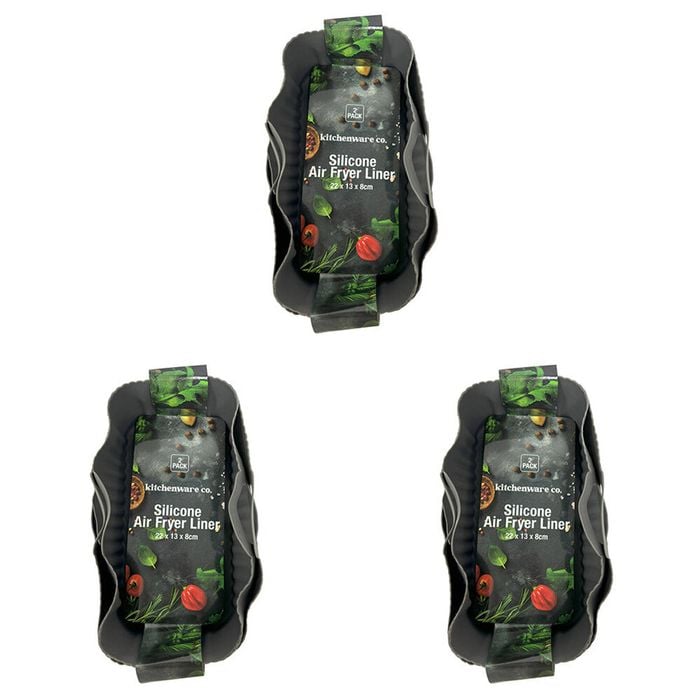 3x 2pc Kitchenware Co Silicone Rectangle Air Fryer Liner 22x13x8cm Grey