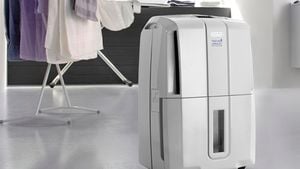 Portable heater in front of a drying rack
