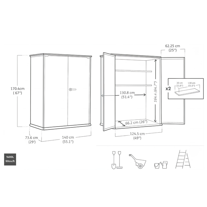 Keter Vertical Cortina Alto Shed  - 1.4W x 0.7D x 1.7H m