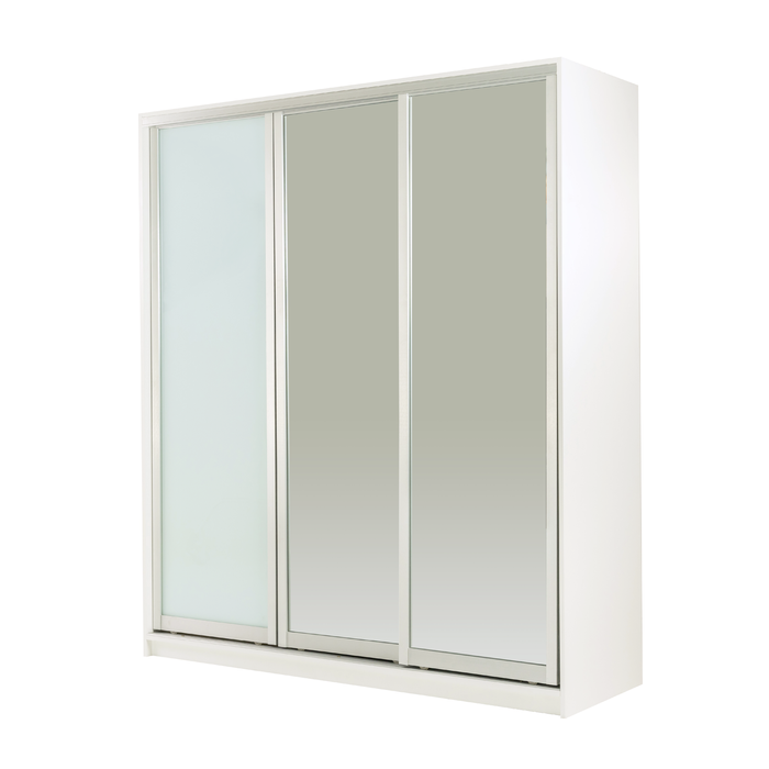 Bedford 1717mm White 3 Door Sliding Robe Bundle with 2 Mirror and 1 White Glass Doors
