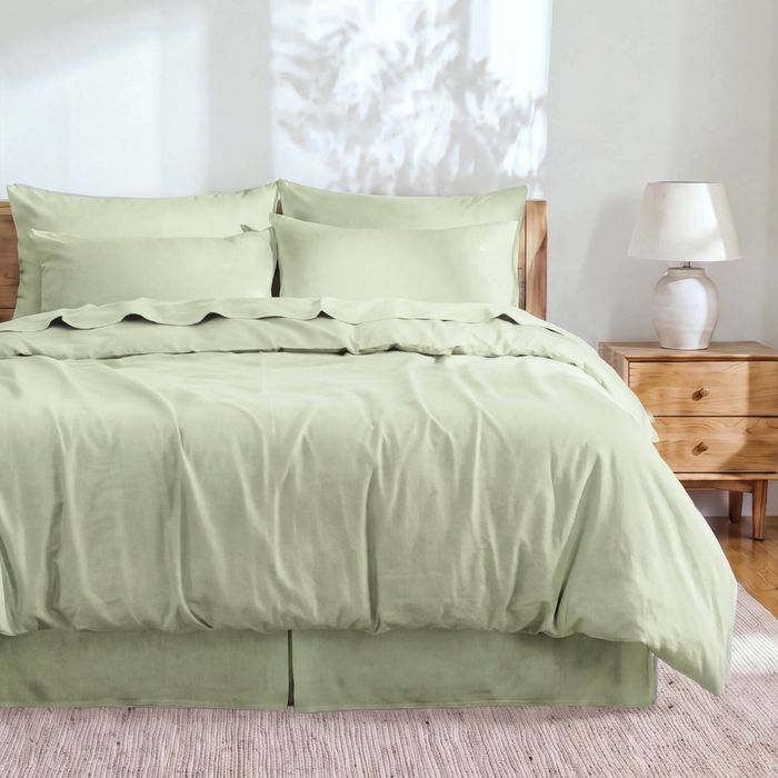 Dreamaker Linen Cotton Quilt Cover Set Sage - Queen Bed