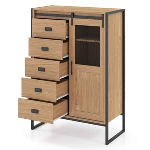 Costway Kitchen Storage Cabinet 5 Drawer Rustic Sliding Door Adjustable