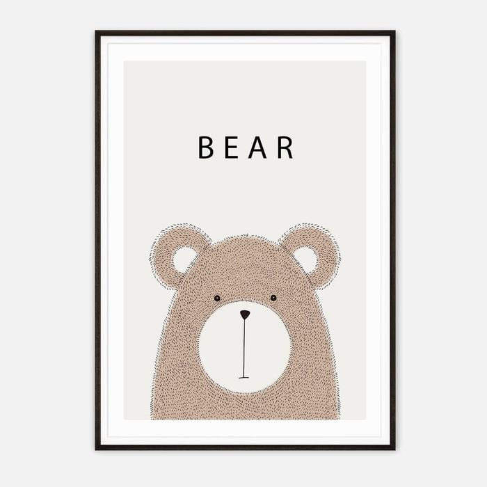 Galrie Charming Minimalist Bear Art Print - Ideal for Nursery and Kids' Rooms, Black Frame, A0 84 x 119cm (33 x 47inch)