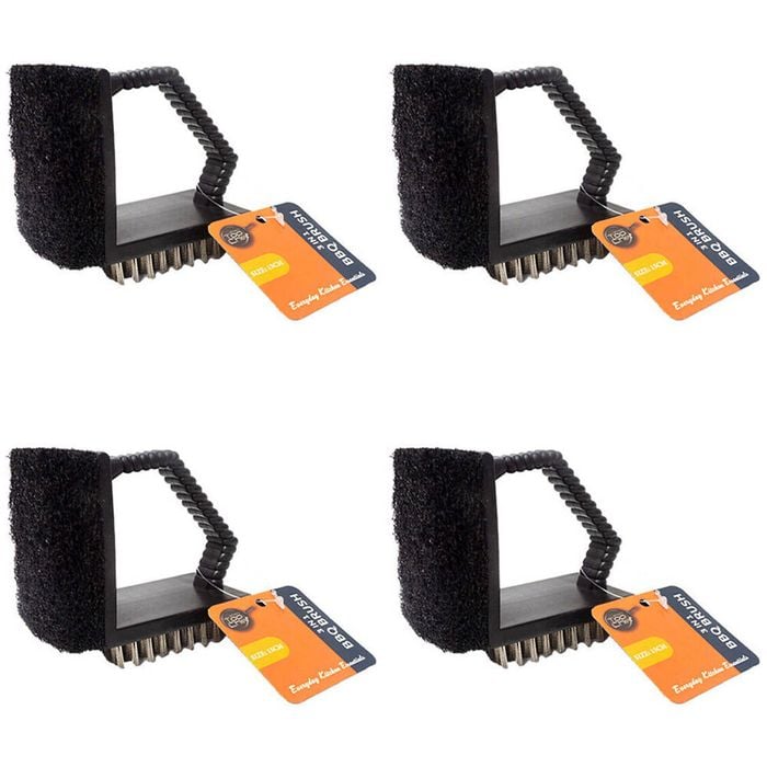 4PK Topchef 3-In-1 Multi Surface Barbeque Cleaning Brush 15cm Black