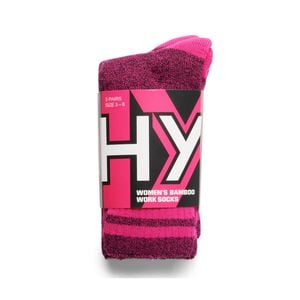 Hard Yakka Women's Pink Marle 3 Pack Bamboo Work Socks - Size 3-8