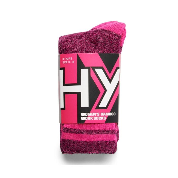Hard Yakka Pink Marle 3 Pack Women's Bamboo Work Socks - Size 3-8