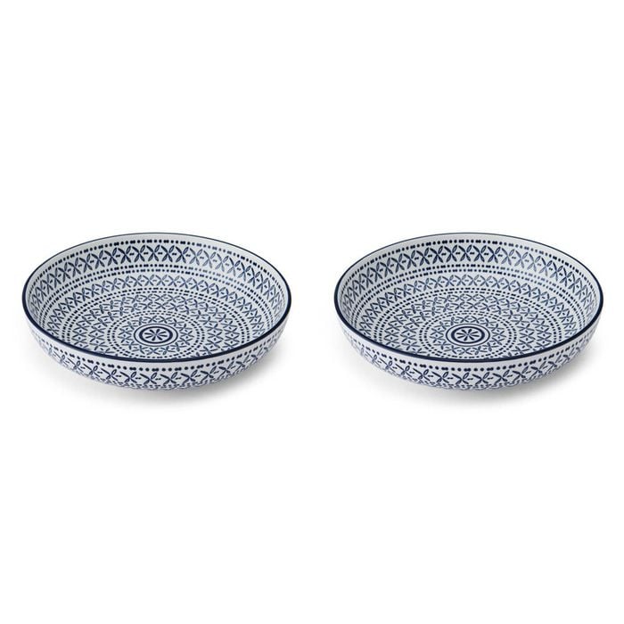 2pk Mikasa Glazed Stoneware Coupe Bowl Modern Mediterranean Design 21cm Blue