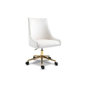 HomeStar Hamilton High Back Height Adjustable Velvet Home Office Working Tas Chair White/Gold