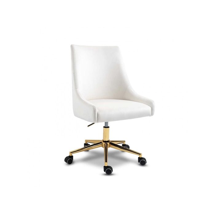 HomeStar Hamilton High Back Height Adjustable Velvet Home Office Working Tas Chair White/Gold