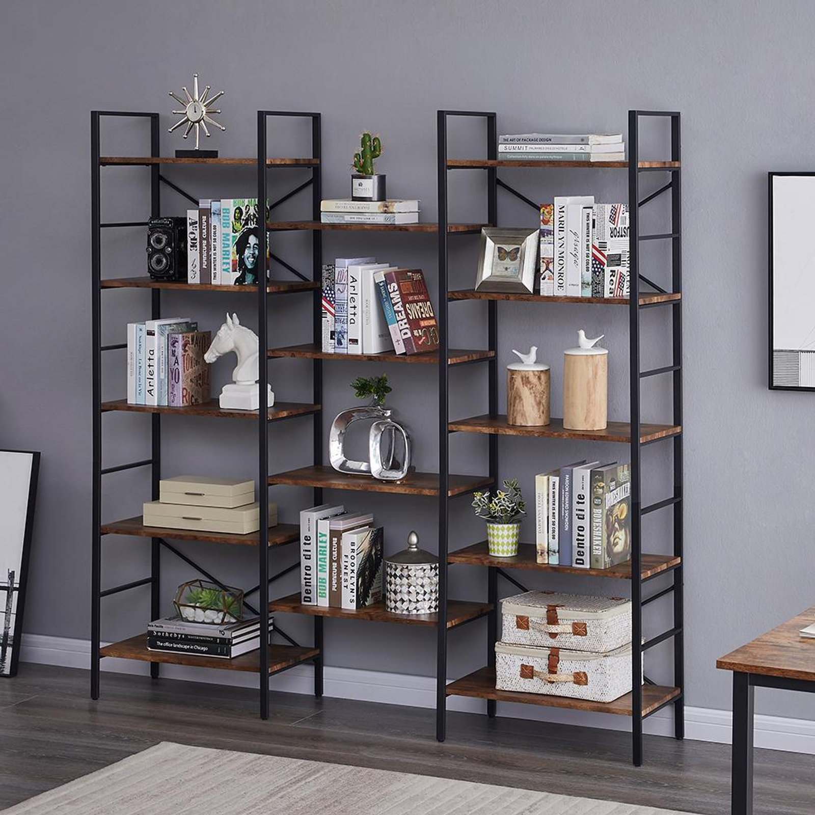 YES4HOMES Industrial Shelf Bookshelf Vintage Wood and Metal Bookcase Furniture for Home Office Bunnings Australia