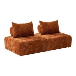Oikiture 2x Chenille Modular Sofa Floor Lounge Chair W/pillow Tofu Armless Brown