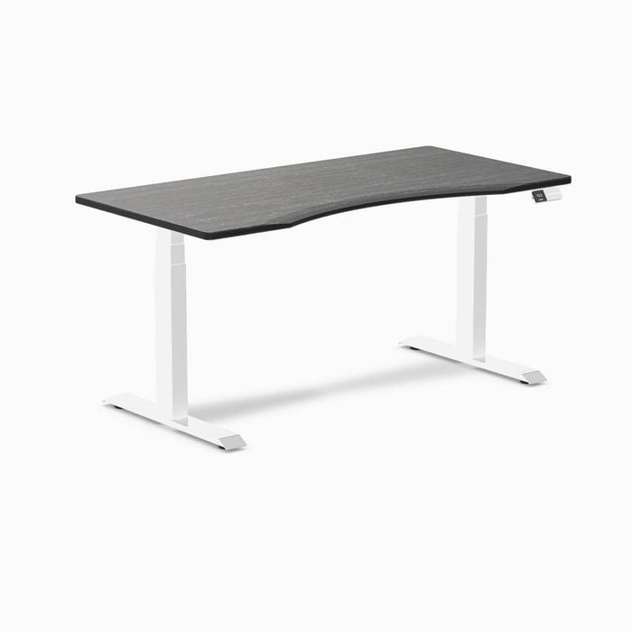 Desky Dual Sit to Stand Dark Bamboo Ergo Edge Desk 1500x750mm White Frame