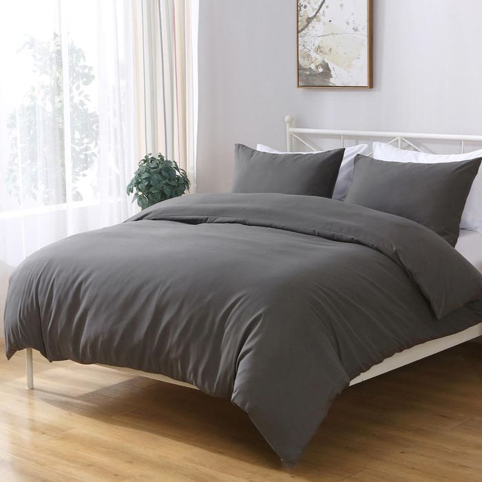 LINENOVA Microfiber Soft 1200TC Quilt Cover Set Dark Grey Super King