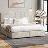 Oikiture Bed Frame Gas Lift Beige Fabric- Double