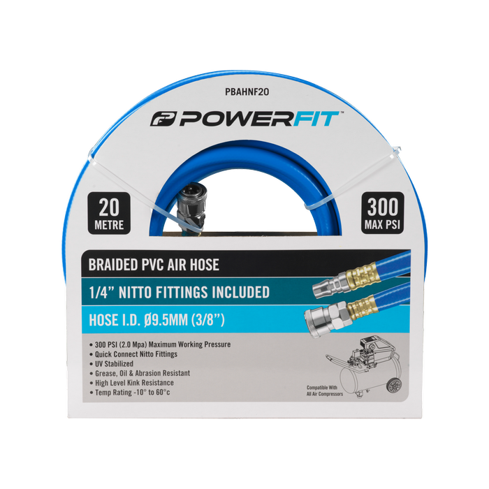 PowerFit 20m Braided Air Hose With Nitto Fittings