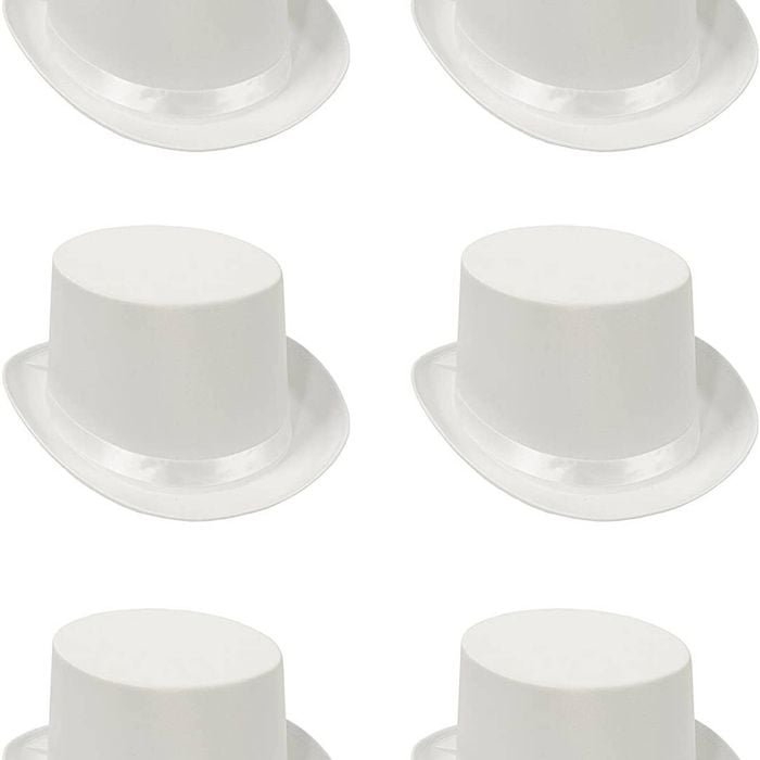 6x SATIN TOP HAT Costume Party Cap Fancy Dress Trilby Fedora One Size BULK White