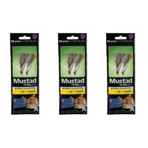 3x Mustad Ultrapoint Octopus Flasher Rig Twin Hook Silver/Red - Size 1/0