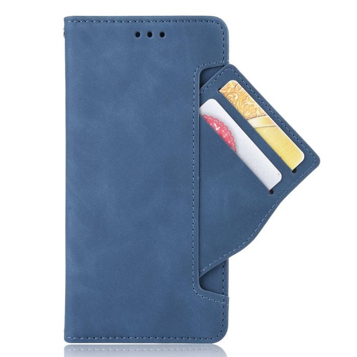 Premium Leather Wallet Flip Case TPU Cover Card - For Apple iPhone 15 Plus (Blue)
