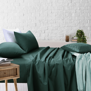 Amson Royale Cotton Queen Sheet Set - Fitted Flat Sheet With Pillowcases - Sage