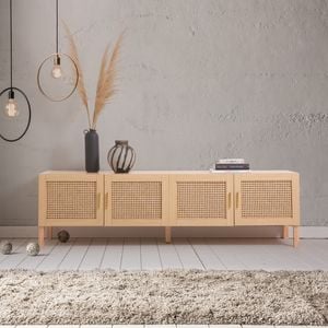 Santiago Entertainment Unit - Oak Rattan Design With Open Storage Oak